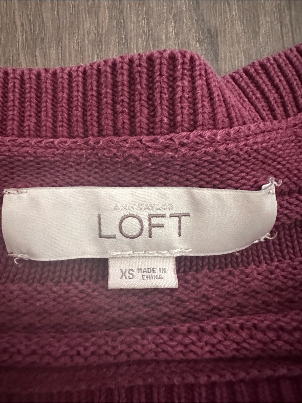 LOFT 100% Cotton Textured Crewneck Sweater in Deep Wine - Picture 4 of 5